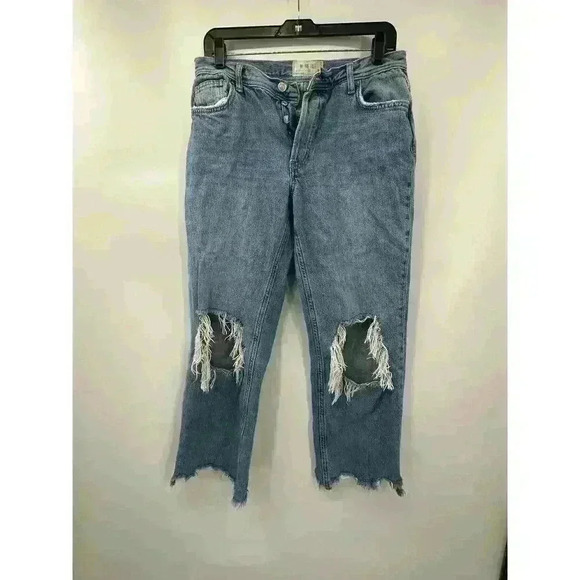 Free People We the Free Straight Button Fly Distressed Ripped Jeans Womens Sz 28 - Picture 5 of 6